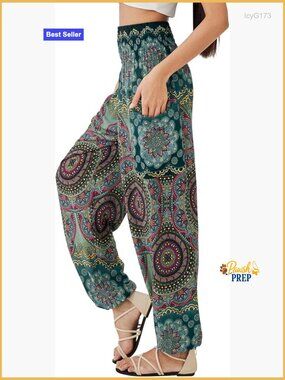 Boho Harem Pants for Women - Comfy Yoga Lounge Pants with Pockets